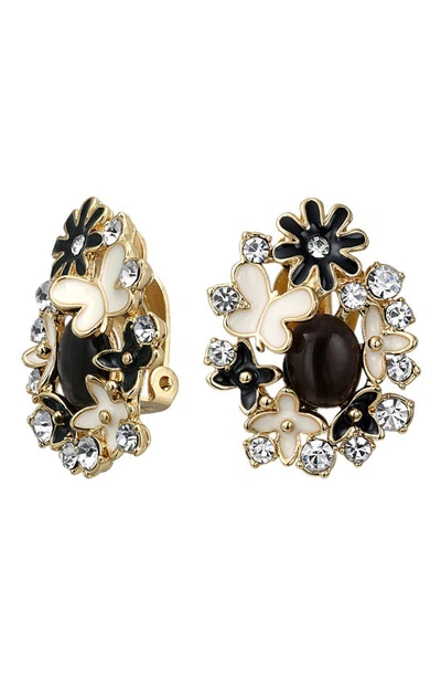 Bling Jewelry Large Garden Flower Clip-on Earrings In Black