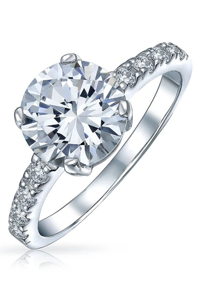Bling Jewelry Round Brilliant Solitaire Cubic Zirconia Ring In Silver
