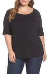 Caslon Ballet Neck Cotton & Modal Knit Elbow Sleeve Tee In Black