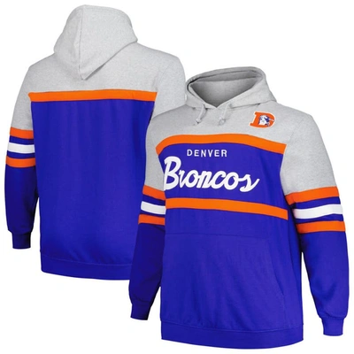Mitchell & Ness Men's  Heather Gray, Royal Denver Broncos Big & Tall Head Coach Pullover Hoodie In Heather Gray,royal