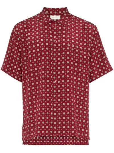 Saint Laurent Stained Glass Window Print Silk Shirt In Red