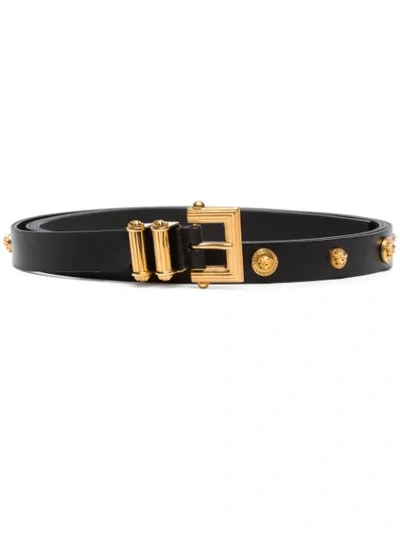 Versace Black Square Buckle Tribute Leather Belt | ModeSens display picture 2