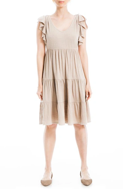 Max Studio Ruffle Cap Sleeve Tiered Jersey Babydoll Dress In Taupe