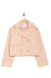 Elodie Double Breasted Crop Trench Coat In Baby Pink