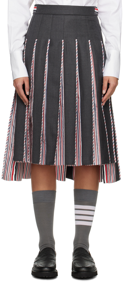 Thom Browne Rwb-print Pleated Midi Skirt In Gray