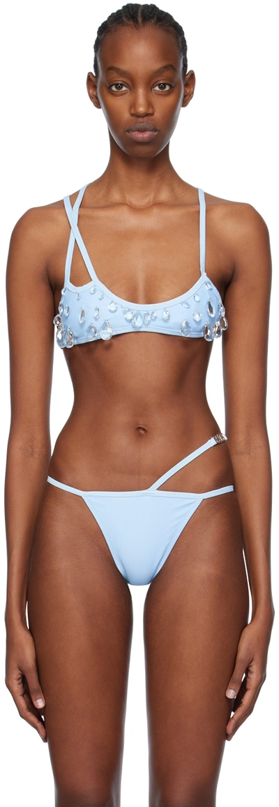 Gcds Blue Crystal Bikini Top In 70 Baby Blue