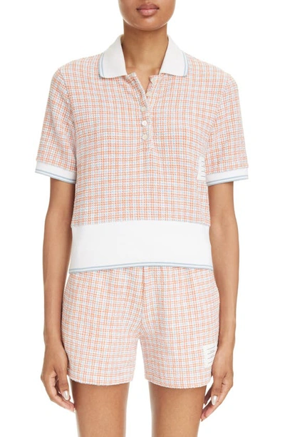 Thom Browne Short-sleeve Tweed Polo Shirt In White