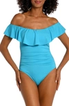 La Blanca Off The Shoulder One-piece Swimsuit In Azul