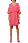 Ciebon Metallic Dot Dolman Sleeve Blouson Dress In Pink