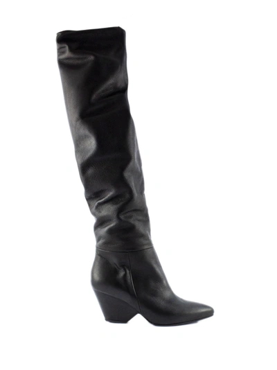 Vic Matie Black Stretch Leather Boots. In Nero