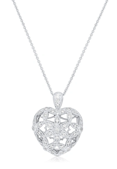 Diana M. 18kt White Gold Heart Shaped Pendant With Flower Design Featuring 1.20 Cts Of Diamonds