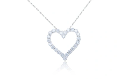 Diana M. 18kt White Gold Open Heart Pendant Featuring 5.30 Cts Of Round Diamonds, 24 Stones