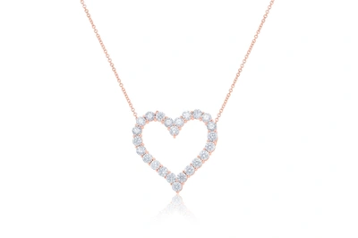 Diana M. 18kt Rose Gold Open Heart Pendant Featuring 3.30 Cts Of Round Diamonds, 24 Stones In Multi