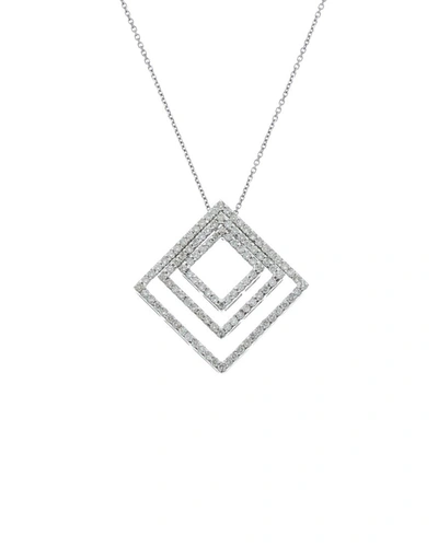 Diana M. 18 Kt White Gold, 16" Diamond Pendant With Triple Nested Squares Adorned With 1.70 Cts Tw Diamonds