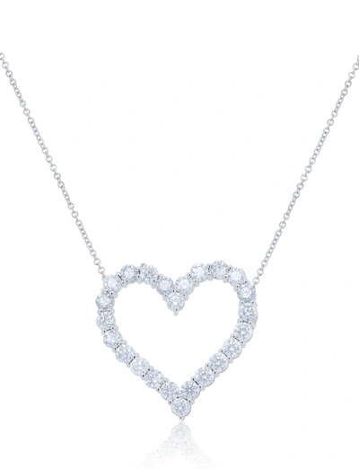 Diana M. 18kt White Gold Open Heart Pendant Featuring 6.00 Cts Of Round Diamonds, 24 Stones