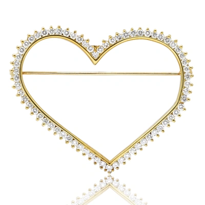 Diana M. 14k Yellow Gold Heart Shape Brooch Features 3.00cts Of Diamonds G-h/vs