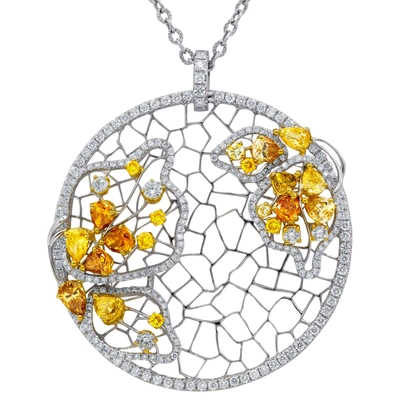 Diana M. 18kt White Gold Diamond Pendant Featuring 5.59 Cts Of Round Fancy Yellow And White Diamonds
