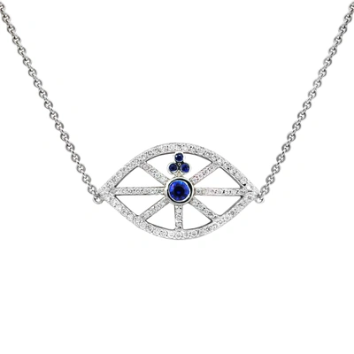 Diana M. 18 Kt White Gold, 16" Sapphire And Diamond Pendant With An Eye-shaped Design Featuring 1.00 Cts Tw D