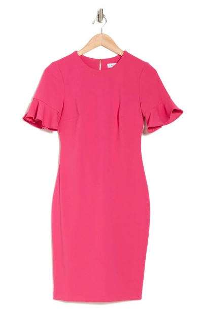 Calvin Klein Ruffle Short Sleeve Sheath Dress In Hibiscus