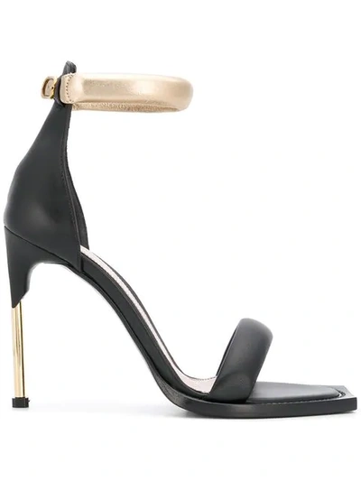 Alexander Mcqueen Square-toe Leather Sandals In Black + Gold