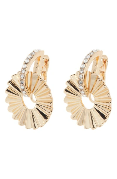 Anne Klein Scalloped Fan Drop Earrings In Gold/ Crystal