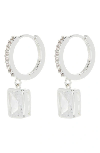 Anne Klein Cubic Zirconia Drop Huggie Hoop Earrings In Silver/ Crystal