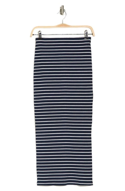Elodie Stripe Stretch Cotton Midi Skirt In Navy/ White Stripe