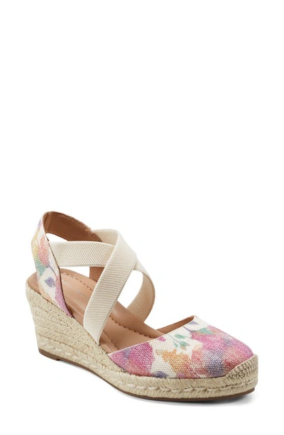 Easy Spirit Meza Espadrille Platform Wedge In Ivory,pink Floral Multi- Manmade,texti