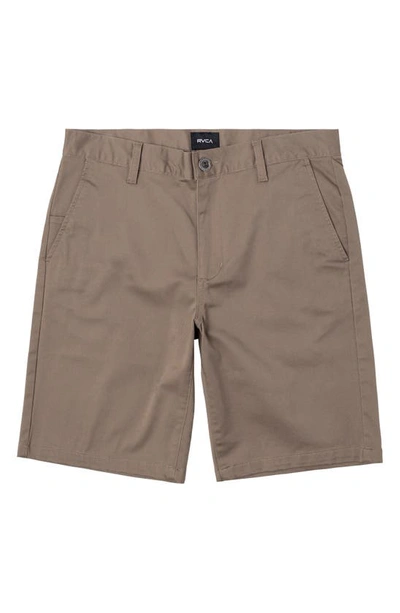 Rvca Kids' Weekday Stretch Cotton-blend Shorts In Dark Khaki