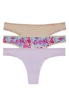 On Gossamer 3-pack Mesh Thongs In Blooms/orchid/champagne