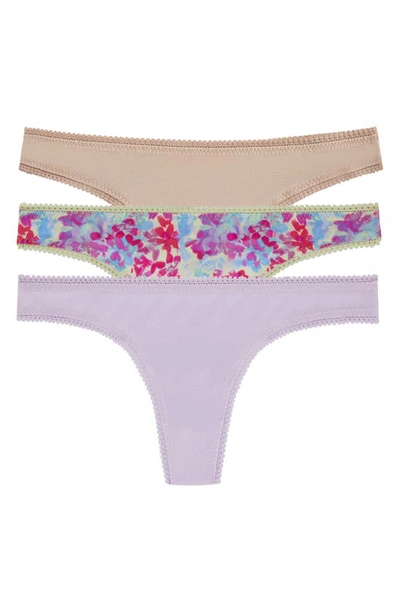 On Gossamer 3-pack Mesh Thongs In Blooms/orchid/champagne