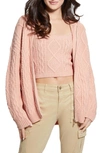 Guess Chiba Hooded Cable Cardigan In Pink