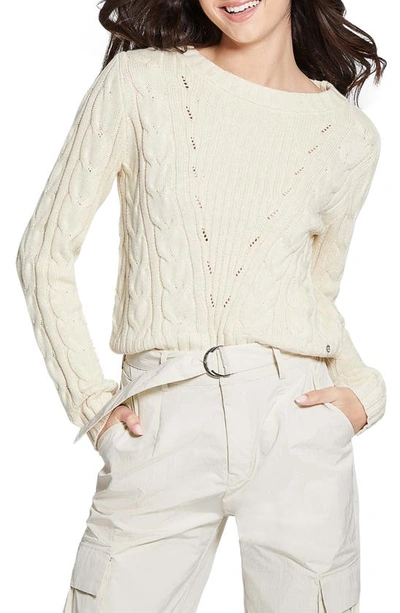 Guess Elle Cable Knit Sweater In Beige