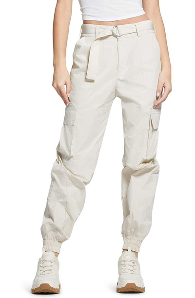 Guess Riko High Waist Woven Cargo Pants In Pearl Oyster