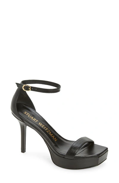 Stuart Weitzman Nunaked Party Platform Ankle Strap Sandal In Black Nappa