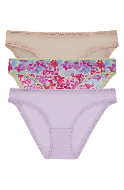 On Gossamer 3-pack Mesh Hip Bikinis In Blooms/orchid/champagne