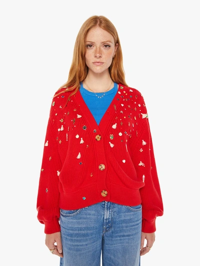 Mother The Bell Sleeve Crop Cardigan Full Of Charm Sweater In Red