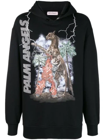 Palm Angels Burning Cowboy Hooded Sweatshirt In Black | ModeSens