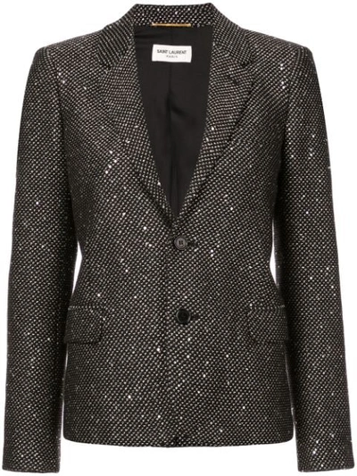 Saint Laurent Sequin-embellished Metallic Tweed Blazer In Black