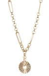 Anne Klein Scalloped Disc Pendant Necklace In Gold/ Crystal