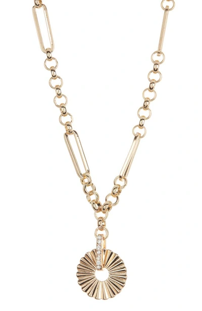 Anne Klein Scalloped Disc Pendant Necklace In Gold/ Crystal