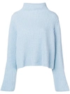 Stella Mccartney Ribbed Cashmere And Wool-blend Turtleneck Sweater In Light Blue