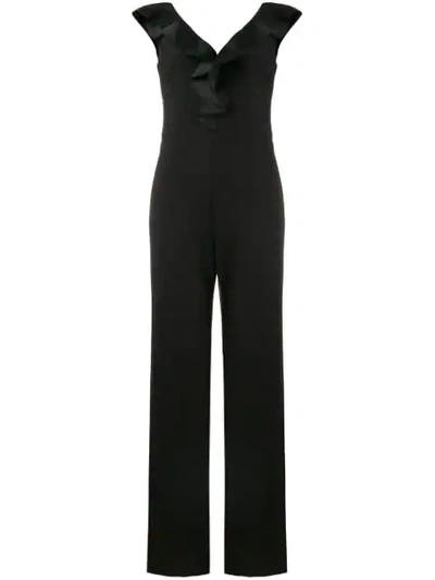Lauren Ralph Lauren Ruffle Trim V-neck Jumpsuit - Black