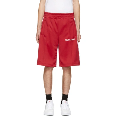 Palm Angels Side Stripe Track Shorts In Rosso Bianco