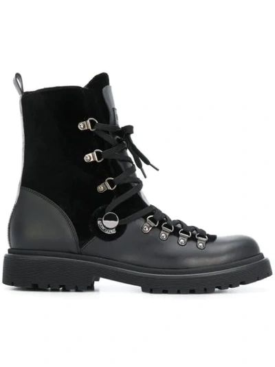 Moncler Berenice Leather And Velvet Hiker Boots In Black