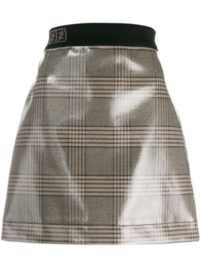 Fendi Varnished Checked Mini Skirt In Neutrals