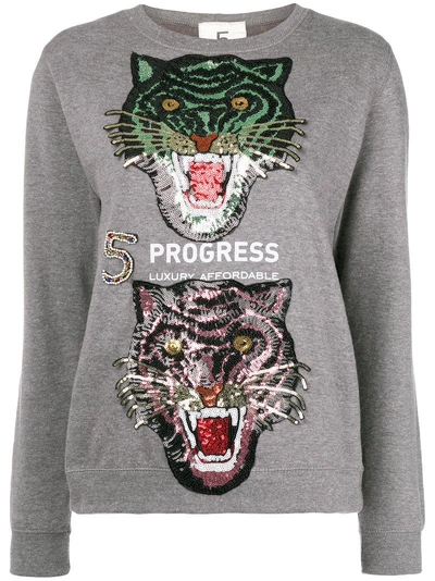 5 Progress Tiger Embroidered Sweatshirt - Grey