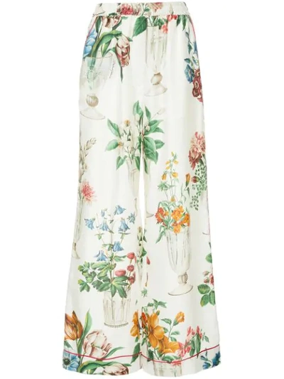 Dolce & Gabbana Floral Palazzo Trousers In White
