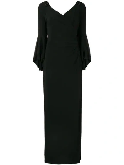 Lauren Ralph Lauren Embellished Draped Side Slit Gown - Black