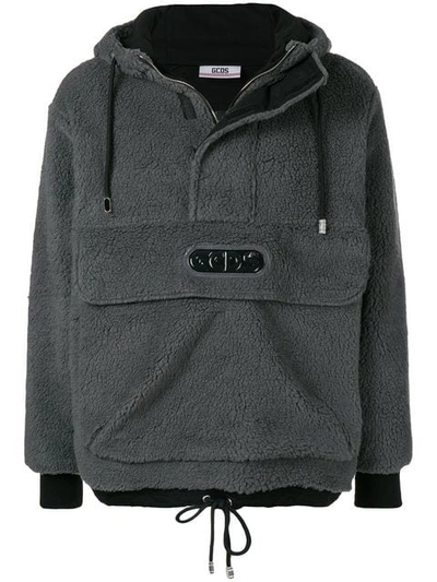 Gcds Fleece Hooded Sweatshirt In Grey